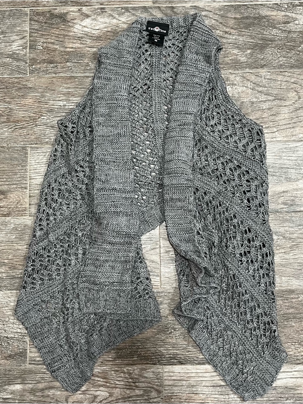 Gray Open Knit Draped Women's Sweater Vest